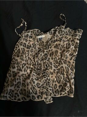 American Eagle Outfitters Leopard Tie-Front Cami Top - Tan & Black